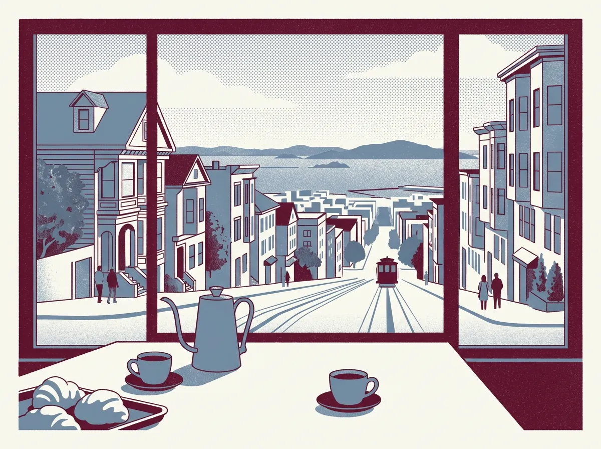 Illustration of coffee shops in Russian Hill