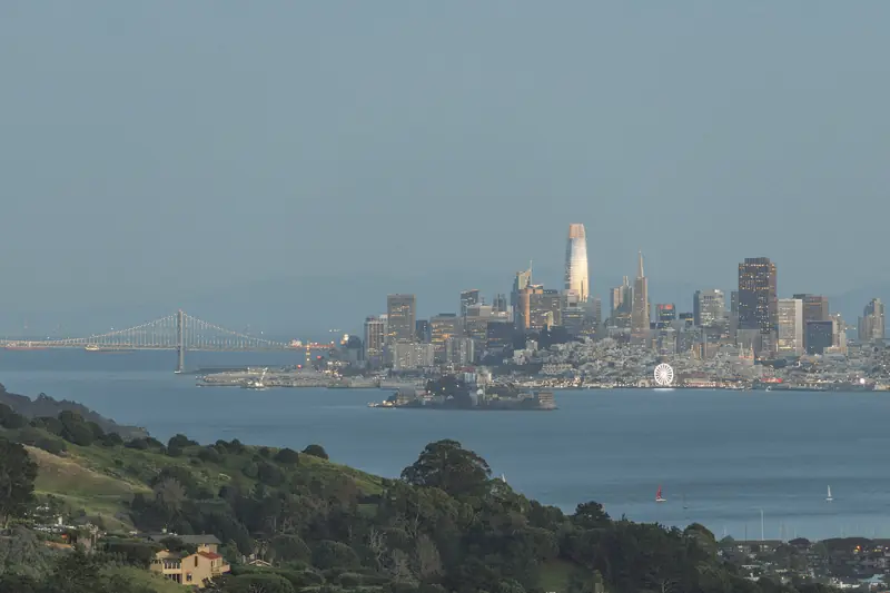 Photo of the San Francisco skyline across the bay from Tiburon at dusk